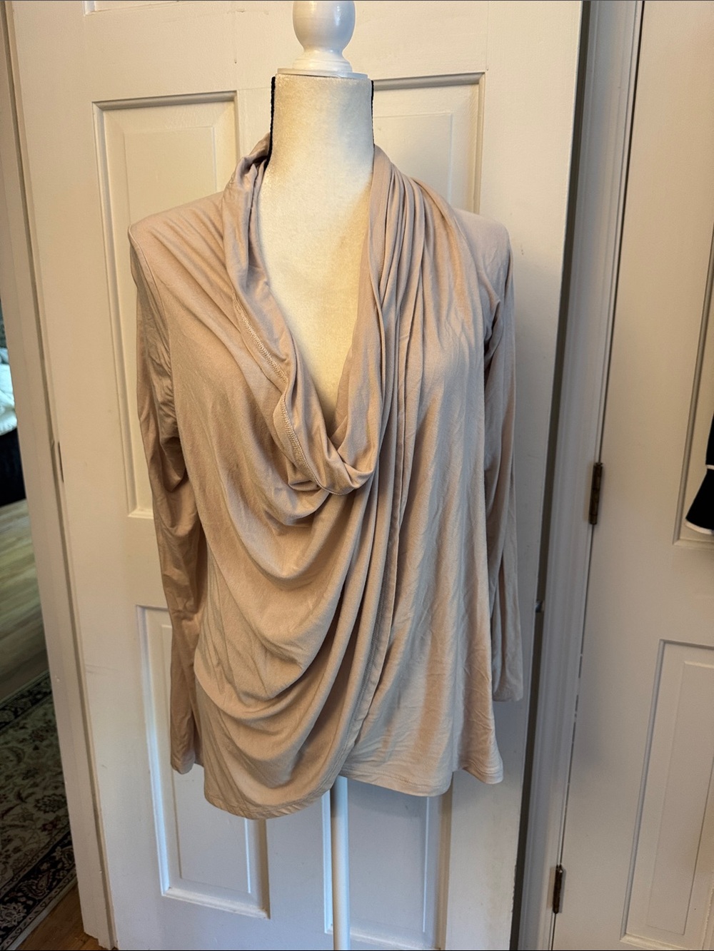 Women's Draped Open-Front Cape Jacket in Light Taupe